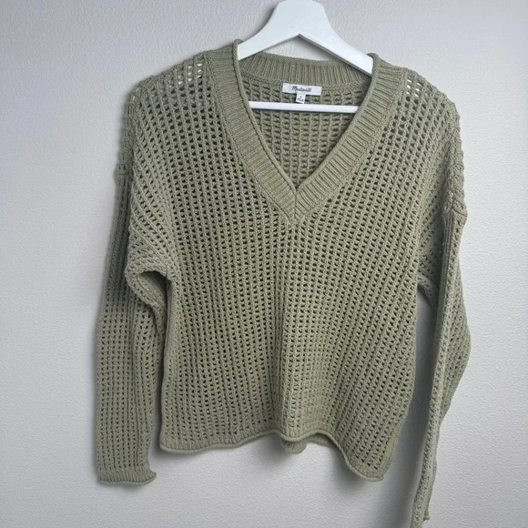 Madewell Oversize‎ Open Stitch Fisherman Pullover Sweater Heather Seedling NEW - Picture 3 of 8